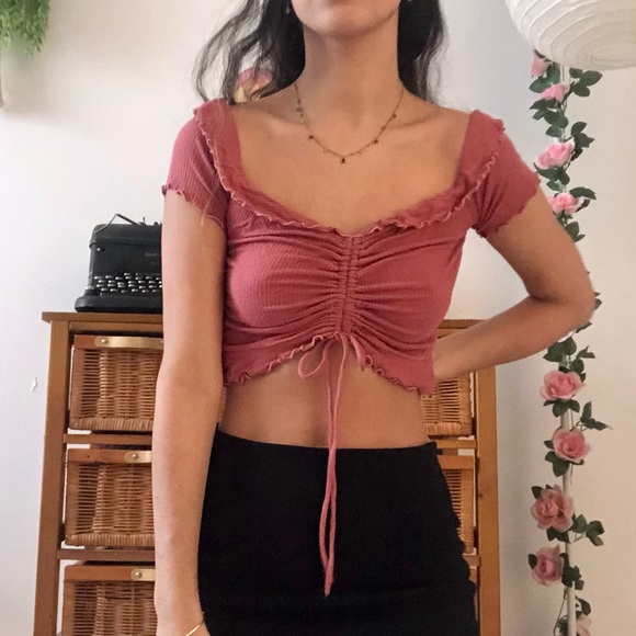 Off Shoulder Pink Fairycore Crop Top - Picture 3 of 3